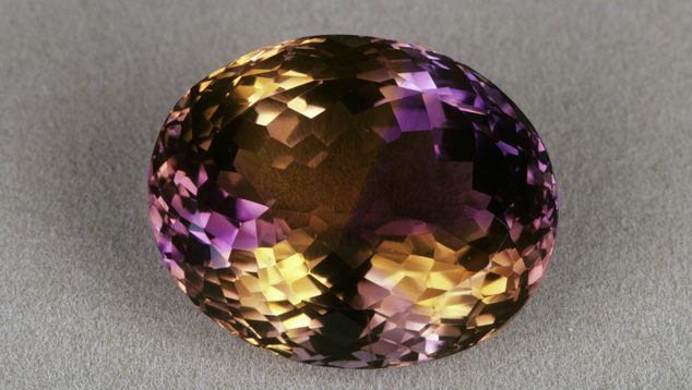 5881 636x358. Gem dealers and collectors seek deep purples and intense golden yellows like the colors displayed by this ametrine. Photo courtesy Los Angeles County Museum of Natural History Collection.