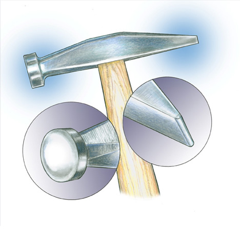 You will achieve the maximum potential of your goldsmith hammer by modifying the round (top) and chiseled (bottom) heads