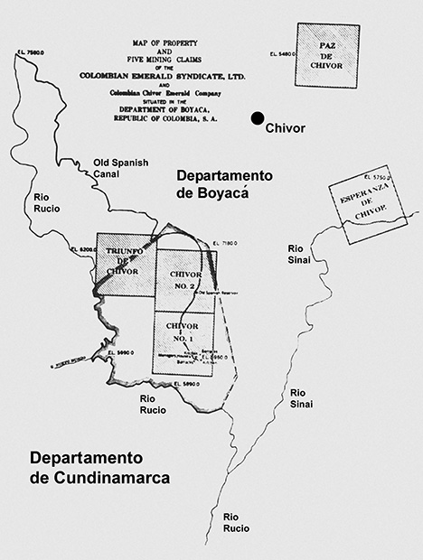 1921 map showing location of the Chivor mines