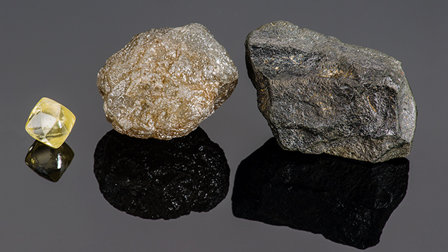 Diamond octahedron, diamond bort, and carbonado