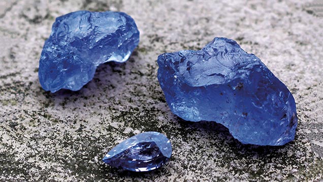 Rough blue spinel crystals from Luc Yen
