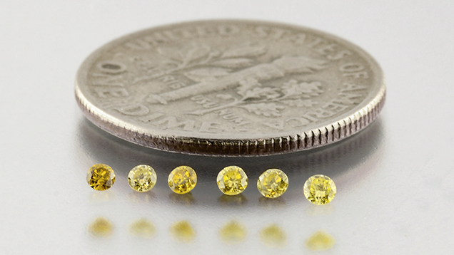 Six HPHT yellow melee diamonds