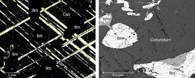 Ilmenite inclusions in corundum core