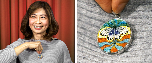 Wanlaya Suwannapirom with painted pendant.