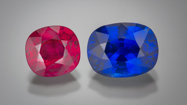 Cushion-cut ruby and blue sapphire