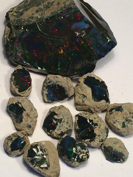 Pieces of black opal from Stayish mine