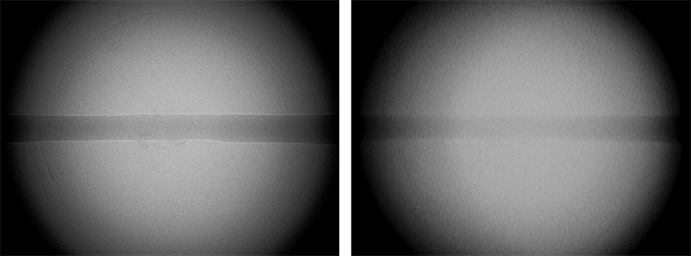 Microradiographs produced with an FPD (left) and an II (right)