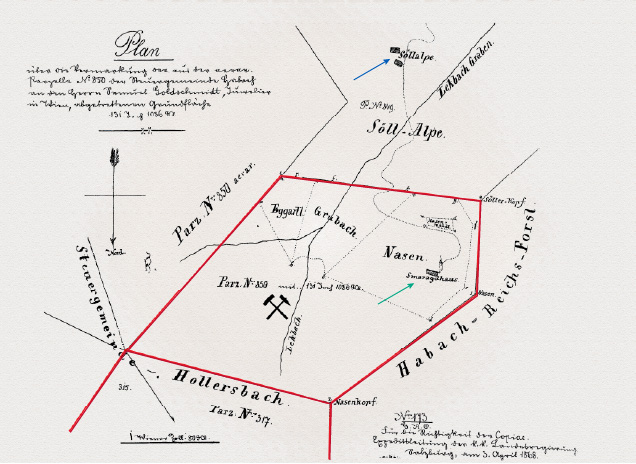 1868 map of the area purchased by Samuel Goldschmidt from the Austrian government
