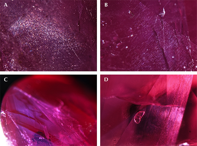Internal features of rubies reportedly from Pokot, Kenya