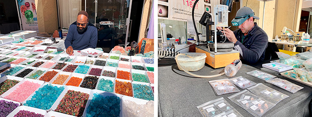 Rough gems for sale and cutting services available at shows open to the public.