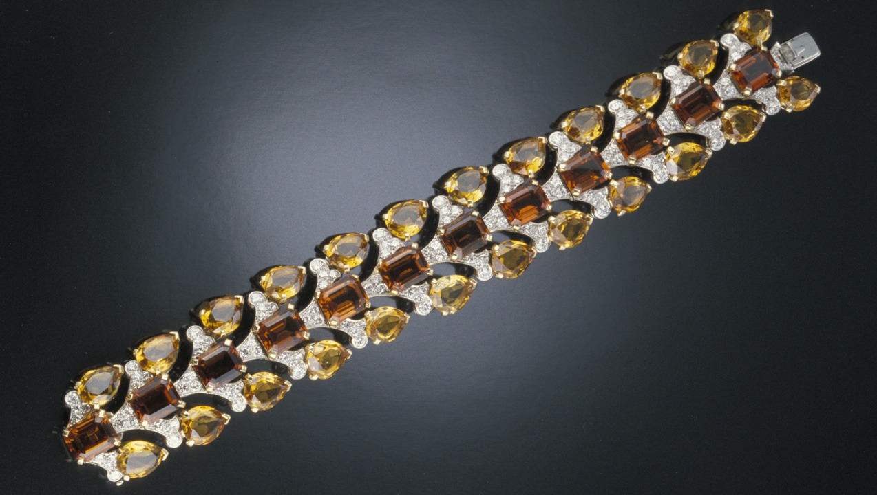 Yellow, pear-shape, citrine, brownish orange, emerald-cut, bracelet Yellow, pear-shape, citrine, brownish orange, emerald-cut, bracelet