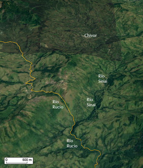 Satellite photo of the region between the Río Rucio and Río Sinai Valleys