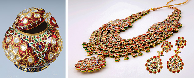 Decorative objects and traditional kundan jewelry by Surana