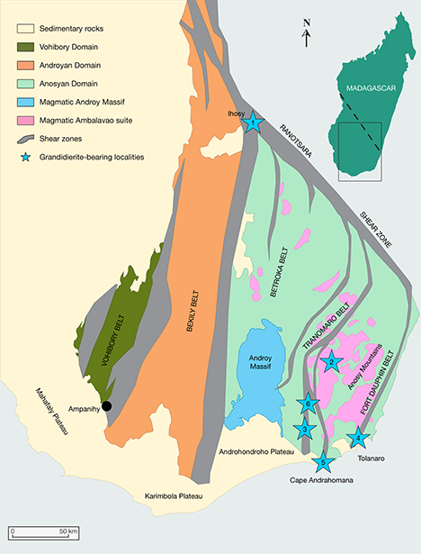 Map of Madagascar grandidierite deposits