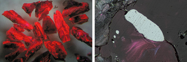 Photomicrographs of technogenic ruby.