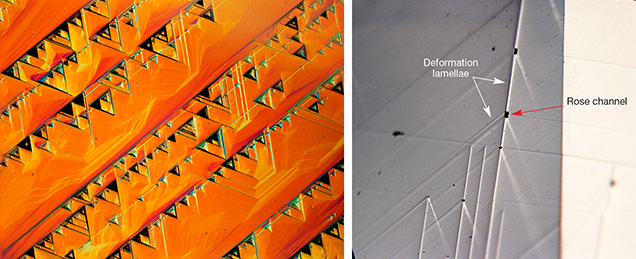 Features on deformation lamellae in pink diamonds