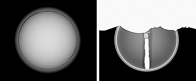 RTX microradiographs of two bead cultured pearls