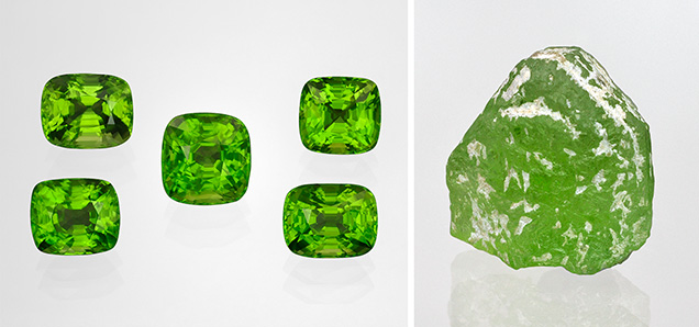 Faceted peridot from the Pyaung-Gaung mine in Mogok