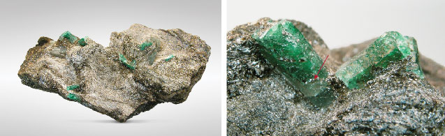 Gray and blue beryl (aquamarine), found occasionally at Habachtal