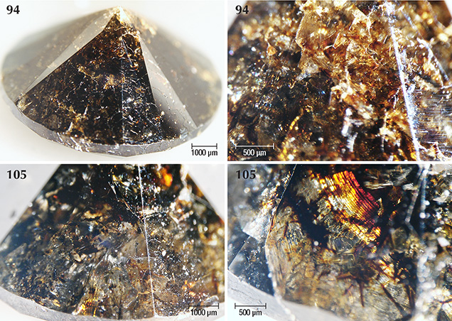 Marange diamonds with the darkest appearance due to abundant brown radiation stains plus graphite needles