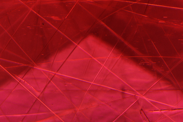 Scattered needle-like inclusions are likely cummingtonite.