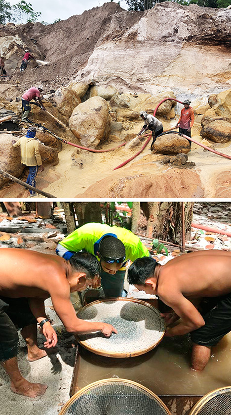 Hydraulic mining (top) and sieve “wash” (bottom).