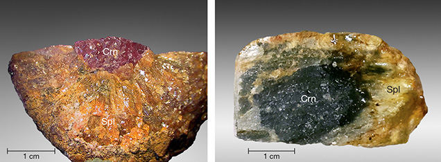 Spinel-coated ruby and sapphire crystals