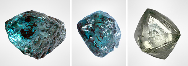 Guyanese diamonds with greenish blue and green colors.