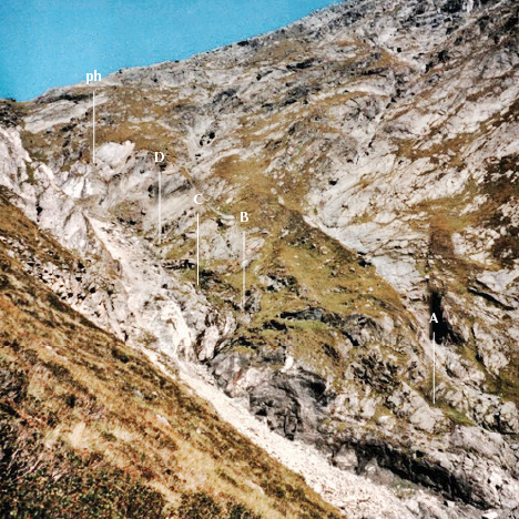 Underground galleries in Leckbachgraben worked by Emerald Mines Limited