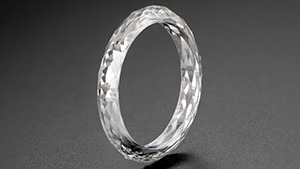 Figure 1. The 4.04 ct ring fashioned from a single-crystal CVD-grown diamond. Photo by Towfiq Ahmed.