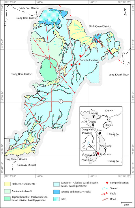 Figure 3. The augite occurrence is hosted by a Cenozoic basaltic formation and Quaternary sediments along the stream in the valley. Modified from Son et al. (2005).