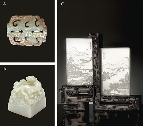 Chinese nephrite pendant and two carvings