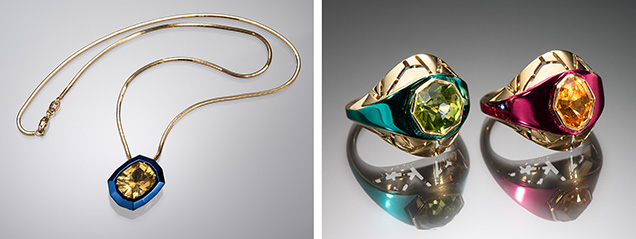 Chromanteq pendant and rings.