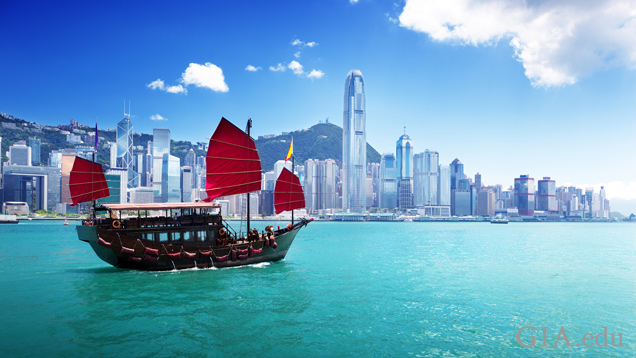 Hong Kong Harbor with Ship
