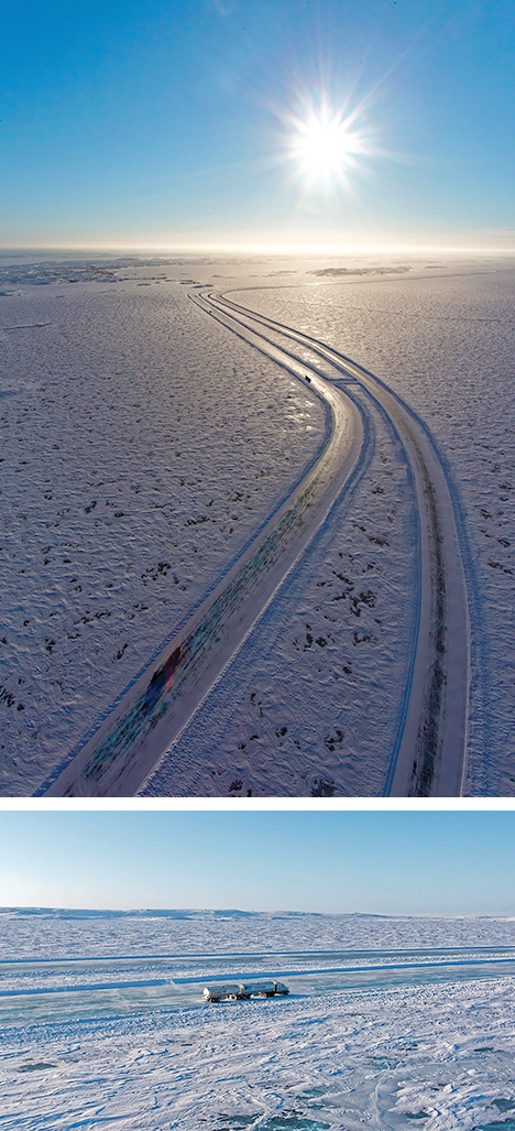 A section of the arctic ice road