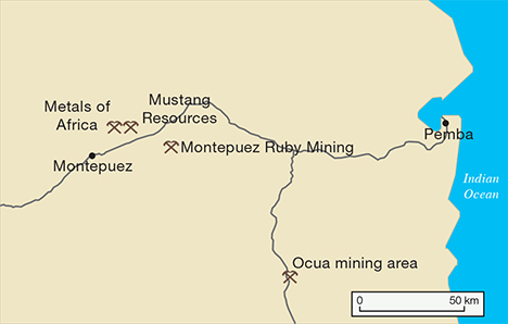 Map of northern Mozambique mining operations.