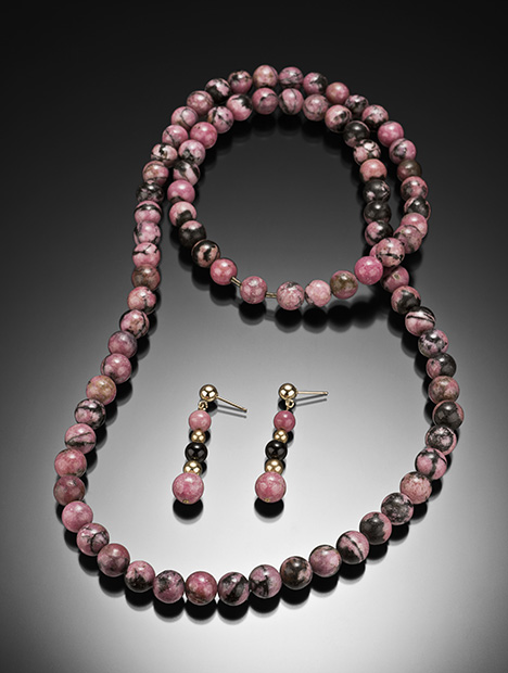 Rhodonite bead necklace and earrings
