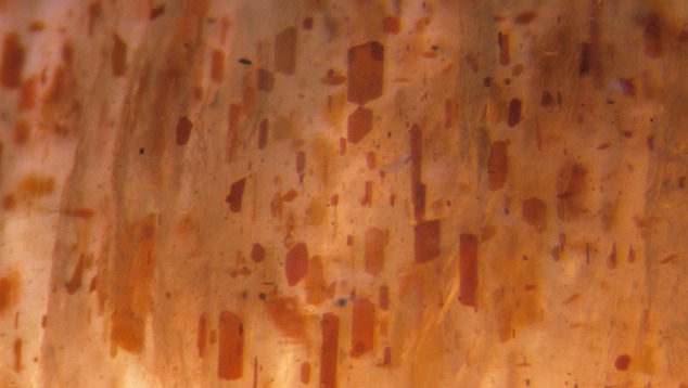 The brownish and reddish inclusions make this a “bloodshot” iolite. 