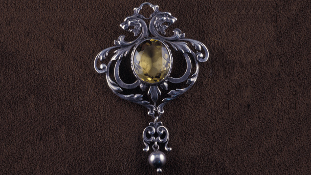 This ornate Victorian citrine brooch is thought to be from the 1860s. - Robert Weldon, courtesy Linda Zorozek 