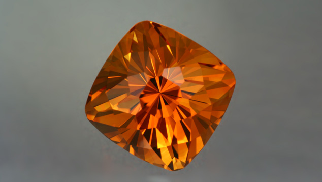 Award-winning gem designer John Dyer calls this gem’s cutting style the Regal Radiant Cut. It weighs 19.90 carats. – Lydia Dyer, gem courtesy John Dyer & Co.