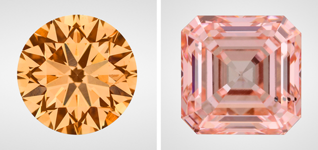 Fancy color CVD-grown diamonds.