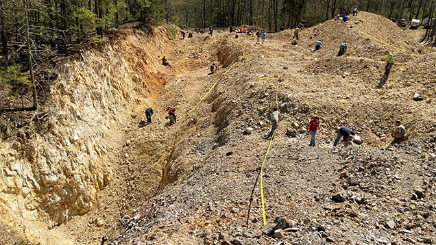 Figure 6. The Mona Lisa mine trench, facing eastward in April 2022. Photo by Alexander Goodsuhm.