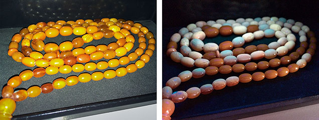 Amber and plastic reactions to illumination. Amber and plastic reactions to illumination.