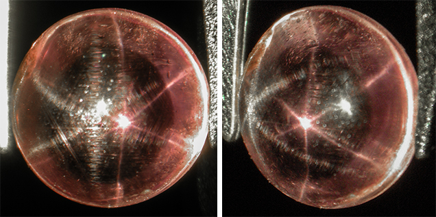 Purplish pink sapphire from Myanmar with a white star and a purplish pink star