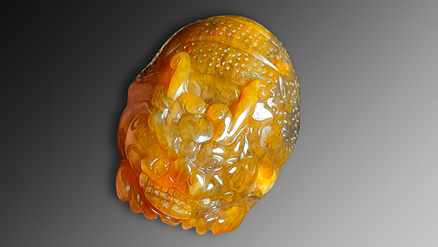 Figure 19. Pixiu dragon carvings are sought after in China and elsewhere; this piece carved in petrified tree fern measures approximately 35 × 20 mm. Photo by Hai-Long Wang.