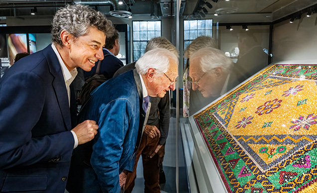 Emmanuel and Daniel Piat (right) examine “The Royal Tapestry” together for the first time at the Alfie Norville Gem & Mineral Museum. Photo by Robert Weldon. Emmanuel and Daniel Piat (right) examine “The Royal Tapestry” together for the first time at the Alfie Norville Gem & Mineral Museum. Photo by Robert Weldon.