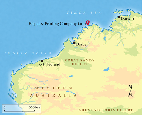 Map showing the Paspaley Pearling Company farm in Western Australia