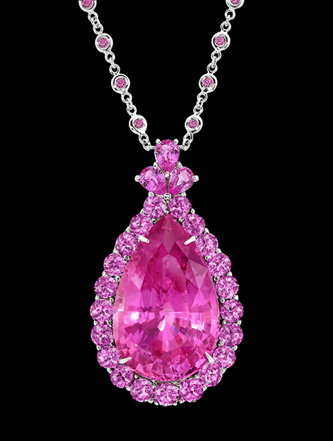 The 79.39 ct Royal Pink sapphire was on display at the Natural History Museum of Los Angeles County’s <i>Brilliance</i> exhibit. The 79.39 ct Royal Pink sapphire was on display at the Natural History Museum of Los Angeles County’s <i>Brilliance</i> exhibit.