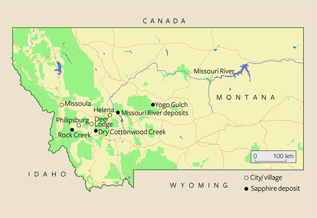 Locations of Montana sapphire deposits