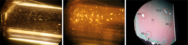 Small solid inclusions in pink tourmaline from Luc Yen